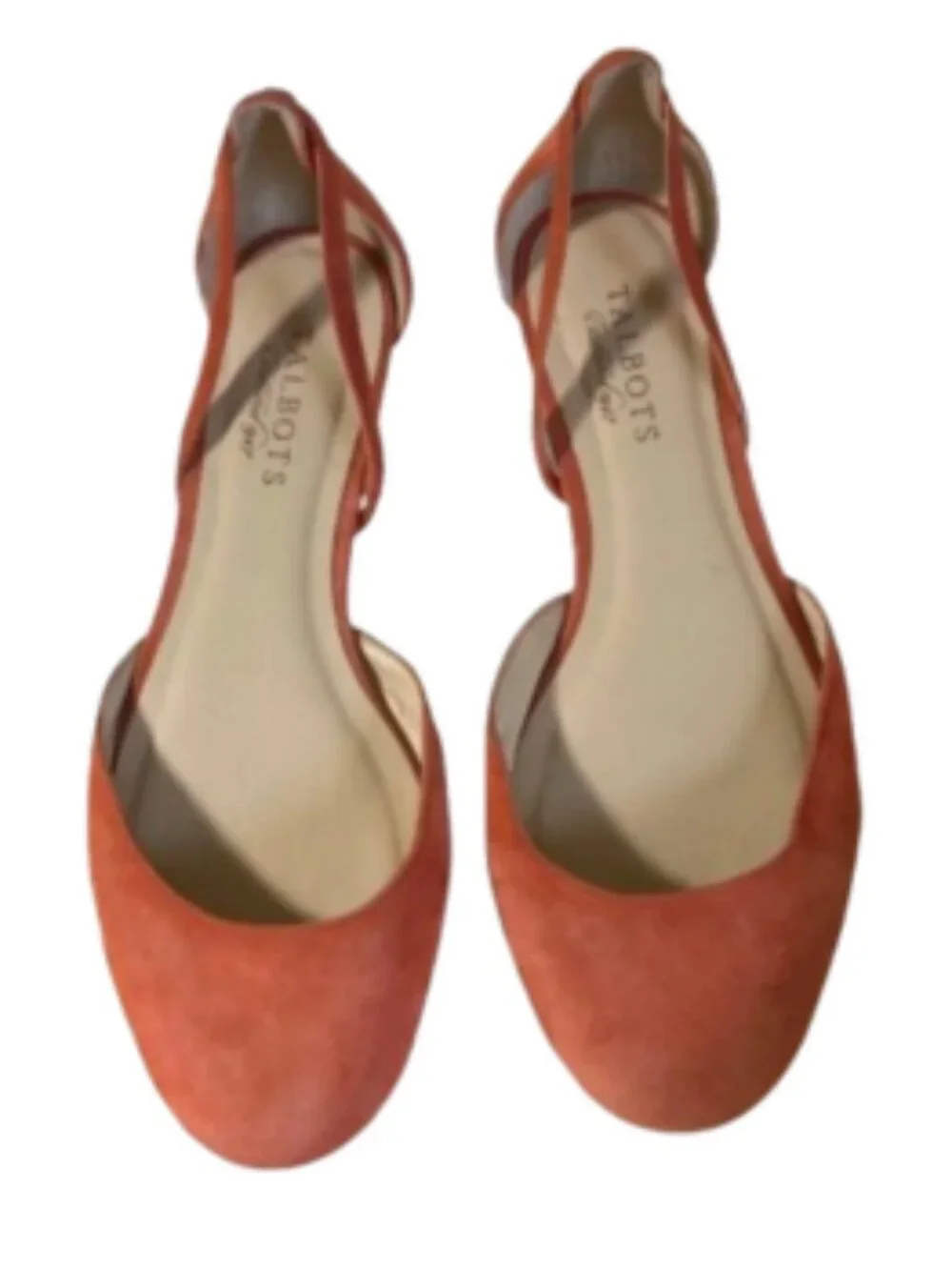 Talbots Burnt Orange Suede D'Orsay Ballet Flats Strappy Cutout Slip On, size 8